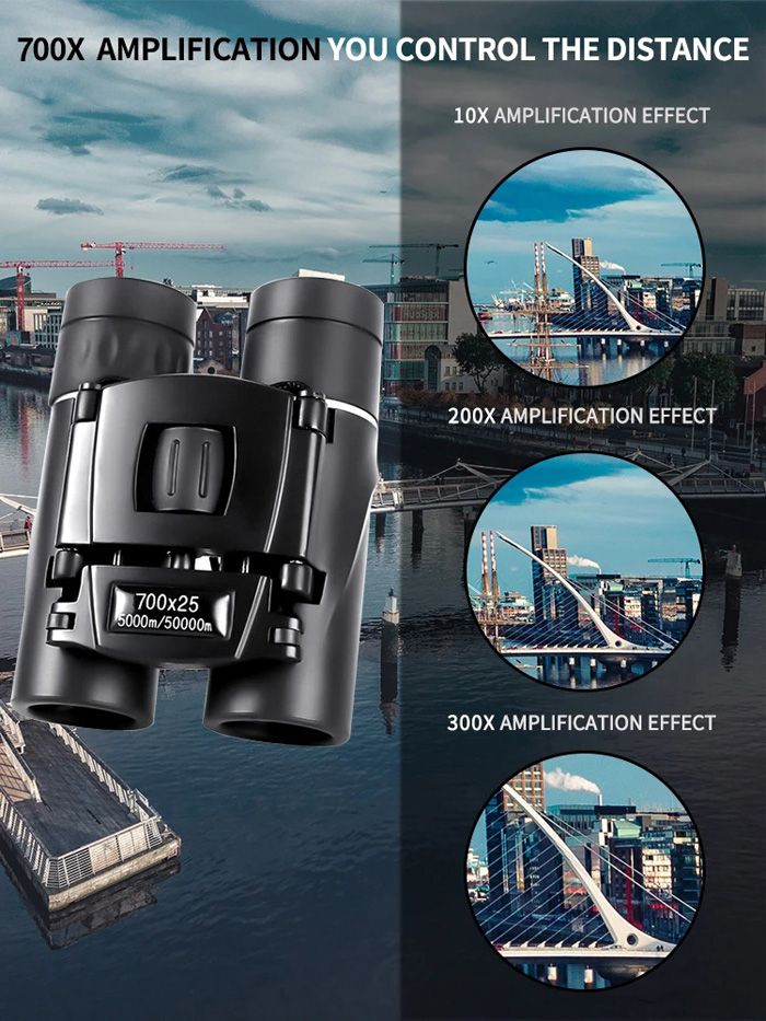 700x25 HD Zoom Portable Powerful Binoculars Long Range BAK4 Telescope Jumelles Folding FMC Binoculars for Hunting Camping Travel
