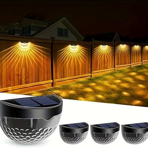 2 pack Outtuo Solar Fence Lights - Warm White Waterproof Deck Lights for Patio, Garden, and Pathway