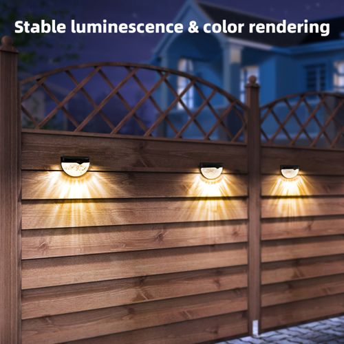 2 pack Outtuo Solar Fence Lights - Warm White Waterproof Deck Lights for Patio, Garden, and Pathway