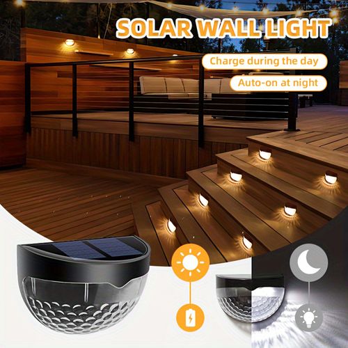 2 pack Outtuo Solar Fence Lights - Warm White Waterproof Deck Lights for Patio, Garden, and Pathway