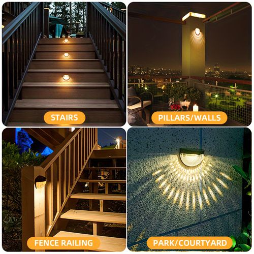 2 pack Outtuo Solar Fence Lights - Warm White Waterproof Deck Lights for Patio, Garden, and Pathway