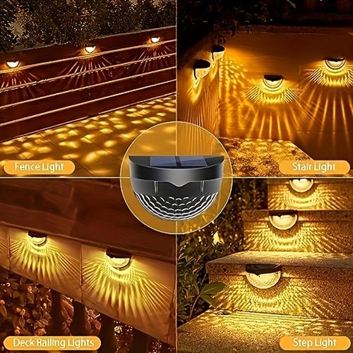 2 pack Outtuo Solar Fence Lights - Warm White Waterproof Deck Lights for Patio, Garden, and Pathway