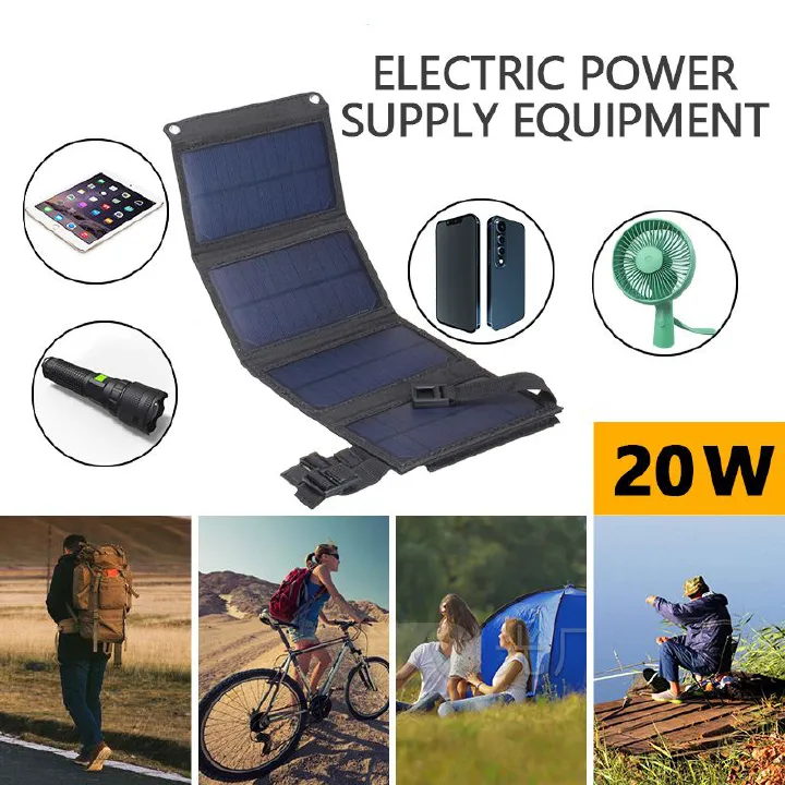 20W USB Waterproof Solar Panel Folding Power Bank for Outdoor Camping Hiking Phone Charger Portable Foldable Solar cell Panel electric power supply equipment