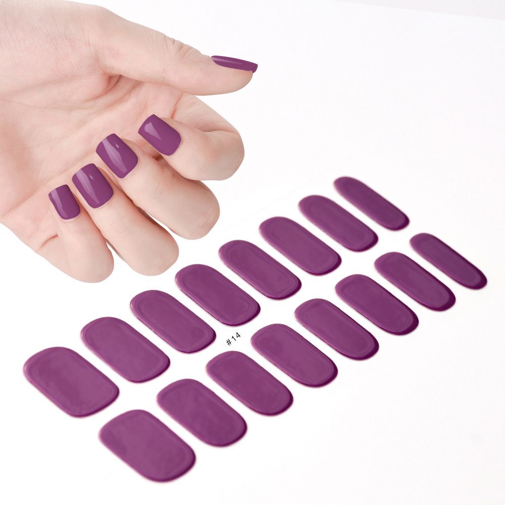 16pcs Nail Stickers Detachable Wearable Solid Color False Nail Tips UV Nail Stickers Makeup Accessories Nail Polish Sticker Work With UV Lamp