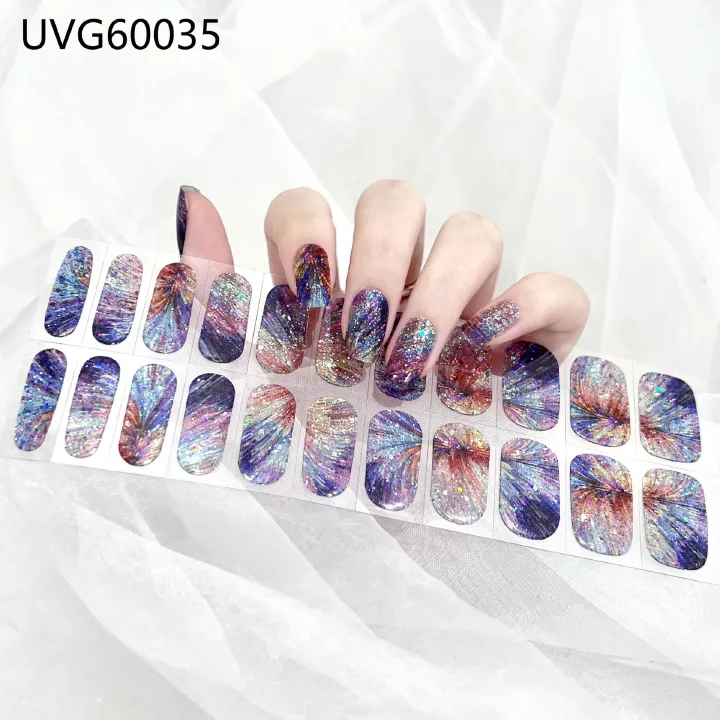 22Pcs Semi Cured Gel Nail Strips Nail Sticker (Non Addict) - Works with Any Nail Lamps, Salon-Quality, Long Lasting, Easy to Apply & Remove