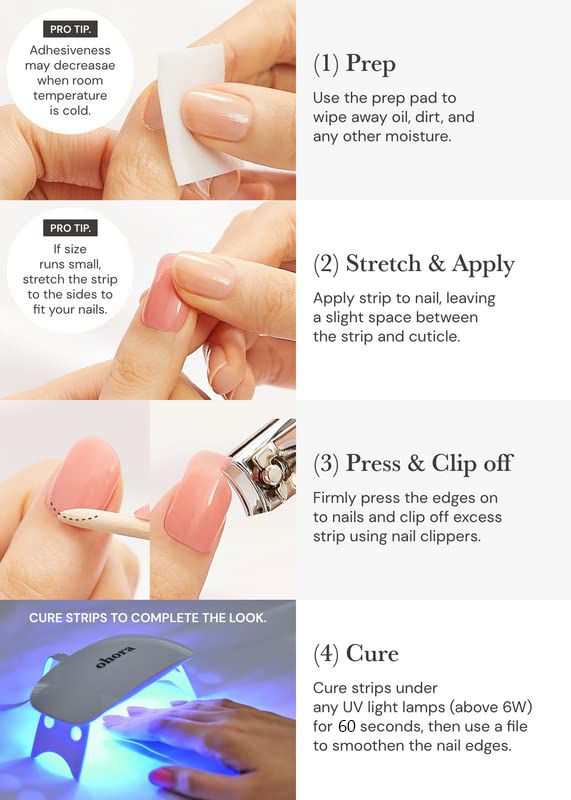 22Pcs Semi Cured Gel Nail Strips Nail Sticker (Non Addict) - Works with Any Nail Lamps, Salon-Quality, Long Lasting, Easy to Apply & Remove