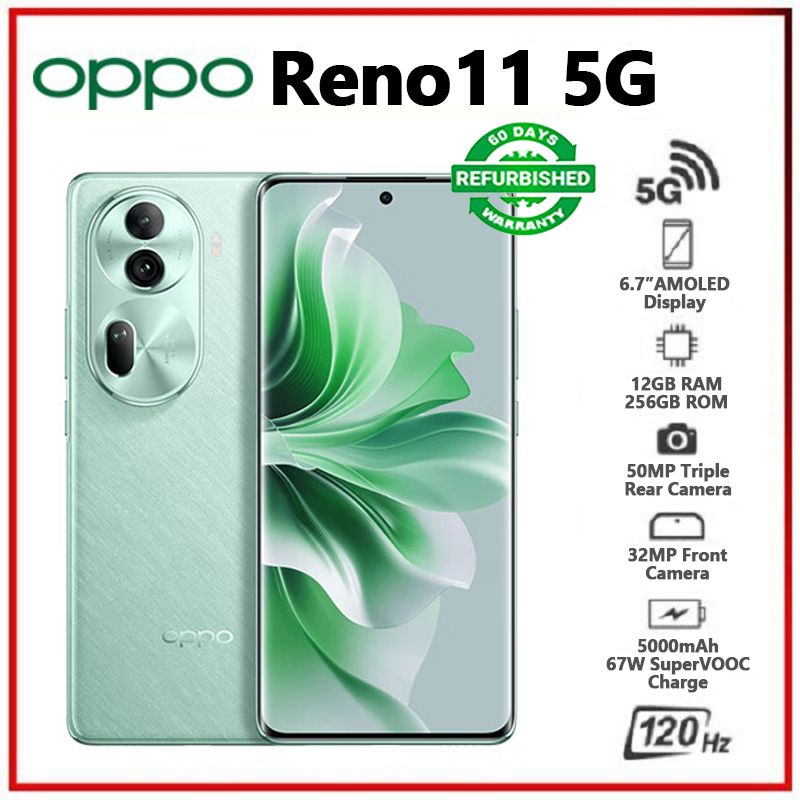 Refurbished OPPO Reno11 5G 8GB RAM+256GB ROM 6.7" 120Hz 3D Curved Screen 50MP 5000mAh Android 14 Dual SIM Smart Phones Fingerprint Reno 11 12+256GB / 12+512GB