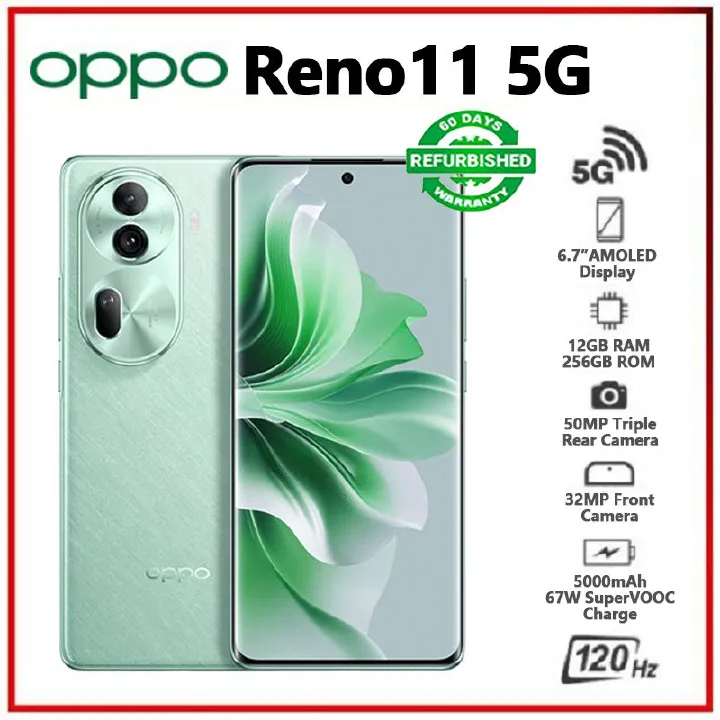 Refurbished OPPO Reno11 5G 8GB RAM+256GB ROM 6.7" 120Hz 3D Curved Screen 50MP 5000mAh Android 14 Dual SIM Smart Phones Fingerprint Reno 11 12+256GB / 12+512GB
