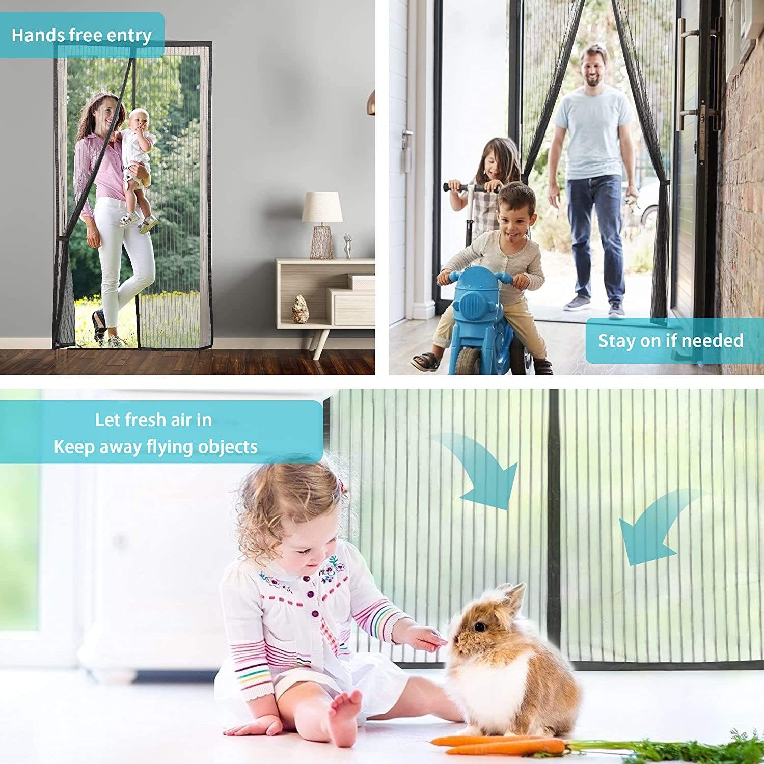 Magnetic Screen Door Anti-Mosquito Curtain with Hook and Loop Tape, Self Sealing, Heavy Duty, Hands Free Mesh Partition Keeps Bugs Out - Pet and Kid Friendly