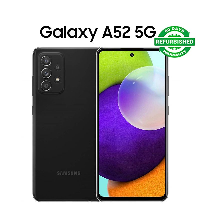 Refurbished Original SAMSUNG Galaxy A52 Dual SIM 5G Unlocked Smart Phones 8GB RAM 128GB/256GB Storage 64MP+32MP Quad Camera 4500 mAh Battery 6.4" Screen Fingerprint Face Unlocked 8+128GB/8+256GB