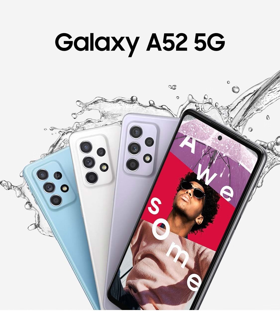 Refurbished Original SAMSUNG Galaxy A52 Dual SIM 5G Unlocked Smart Phones 8GB RAM 128GB/256GB Storage 64MP+32MP Quad Camera 4500 mAh Battery 6.4" Screen Fingerprint Face Unlocked 8+128GB/8+256GB