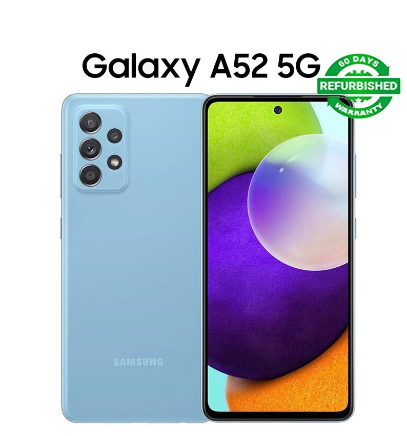 Refurbished Original SAMSUNG Galaxy A52 Dual SIM 5G Unlocked Smart Phones 8GB RAM 128GB/256GB Storage 64MP+32MP Quad Camera 4500 mAh Battery 6.4" Screen Fingerprint Face Unlocked 8+128GB/8+256GB