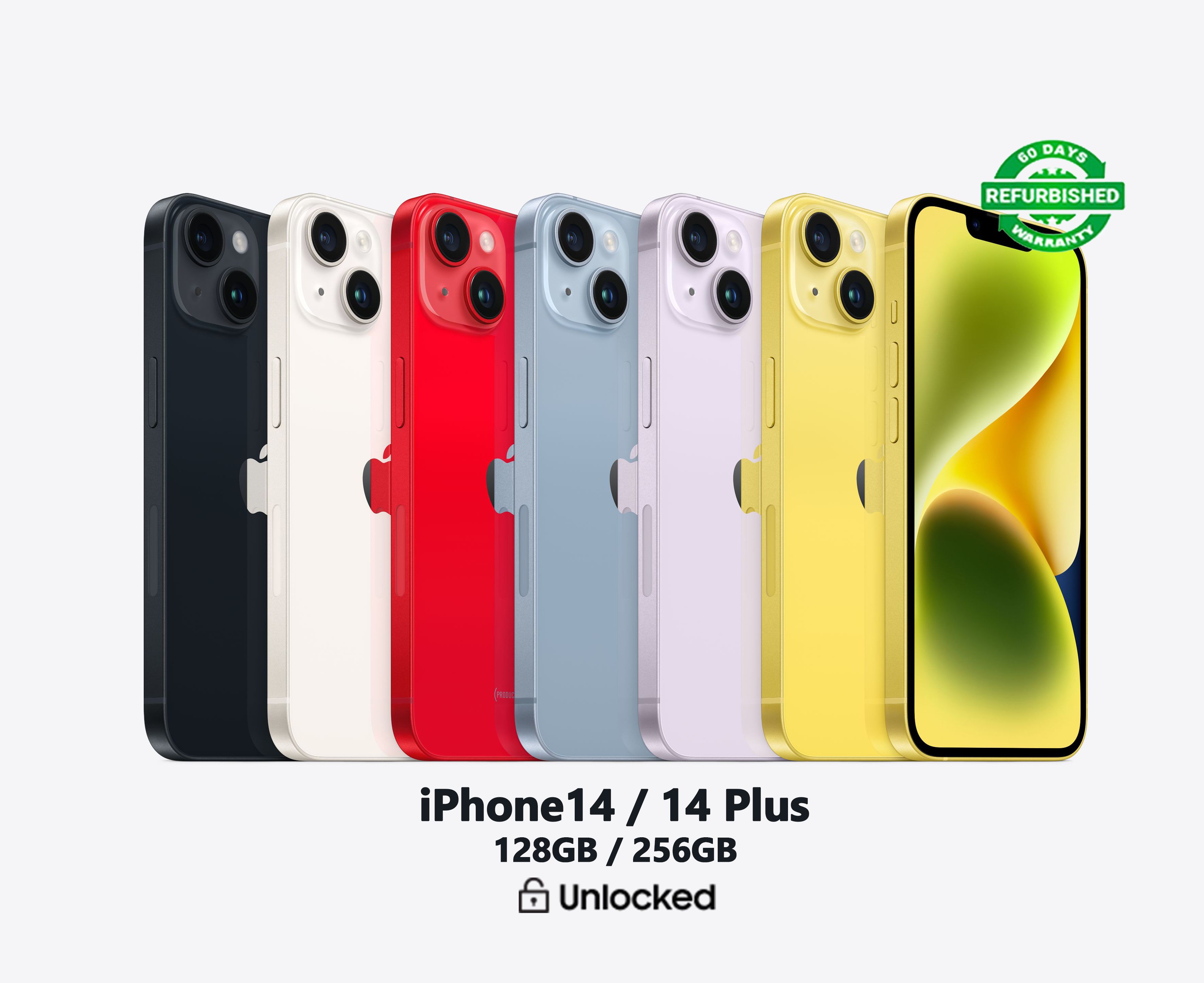 Refurbished Phones iPhone 14 245GB/128GB iPhone 14 Plus Dual SIM 5G Network 6GB RAM Original OLED Screen Support Face ID unlock Smart Phones