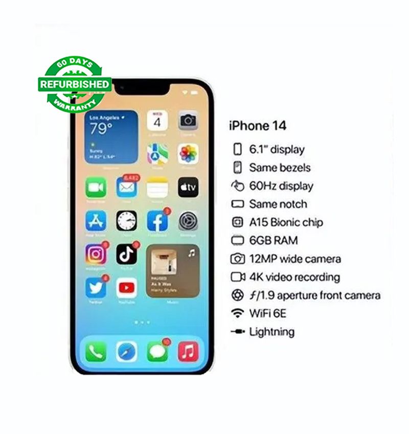 Refurbished Phones iPhone 14 245GB/128GB iPhone 14 Plus Dual SIM 5G Network 6GB RAM Original OLED Screen Support Face ID unlock Smart Phones
