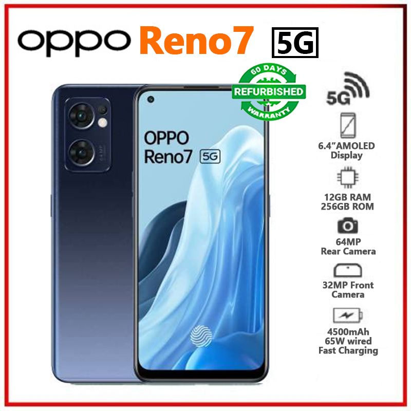 Original Refurbished OPPO Reno7 5G Smartphones 8/12GB RAM+256GB ROM  AMOLED Screen Dual SIM with Fingerprint Reno 7