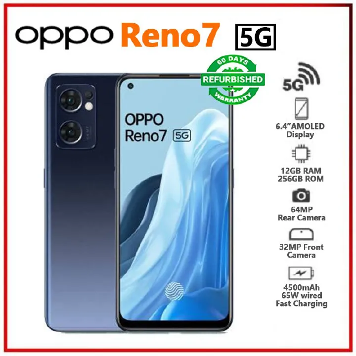Original Refurbished OPPO Reno7 5G Smartphones 8/12GB RAM+256GB ROM  AMOLED Screen Dual SIM with Fingerprint Reno 7