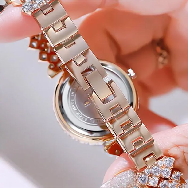 6PCS Set Luxury Watch Women Ring Necklace Earring Rhinestone Fashion Wristwatch Casual Ladies Watches Bracelet Set Clock