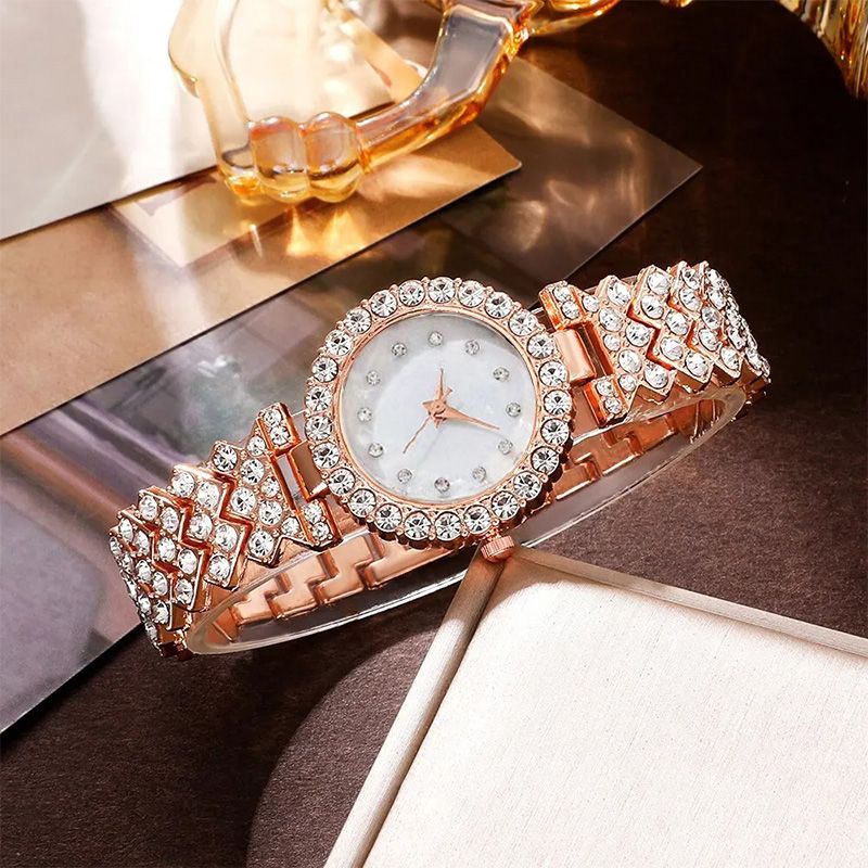 6PCS Set Luxury Watch Women Ring Necklace Earring Rhinestone Fashion Wristwatch Casual Ladies Watches Bracelet Set Clock