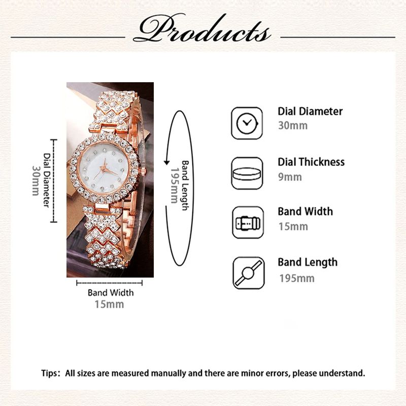 6PCS Set Luxury Watch Women Ring Necklace Earring Rhinestone Fashion Wristwatch Casual Ladies Watches Bracelet Set Clock