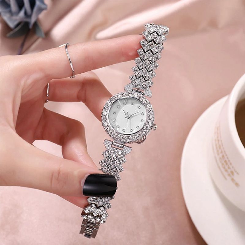 6PCS Set Luxury Watch Women Ring Necklace Earring Rhinestone Fashion Wristwatch Casual Ladies Watches Bracelet Set Clock