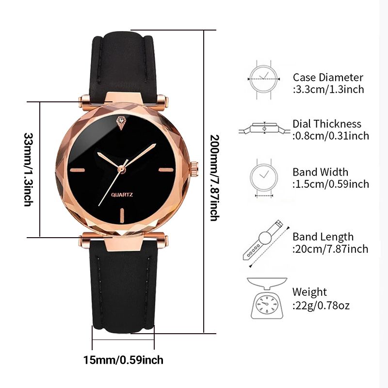 2pcs Luxury Fashion Women Watch Set PU Leather Strap Ladies Quartz Wristwatch Rhinestone RoseGold Alloy Bracelet For Ladies Gift