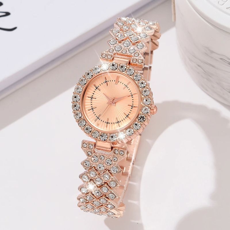 Ladies Rose Gold Watch 5PCS/Set Luxury Fashion Dial Quartz Wristwatch Alloy Strap Watch Pearl Jewelry Set Gift For Girls