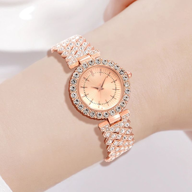 Ladies Rose Gold Watch 5PCS/Set Luxury Fashion Dial Quartz Wristwatch Alloy Strap Watch Pearl Jewelry Set Gift For Girls