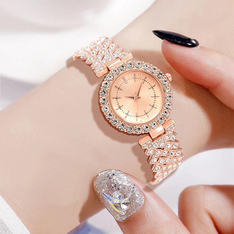 Ladies Rose Gold Watch 5PCS/Set Luxury Fashion Dial Quartz Wristwatch Alloy Strap Watch Pearl Jewelry Set Gift For Girls