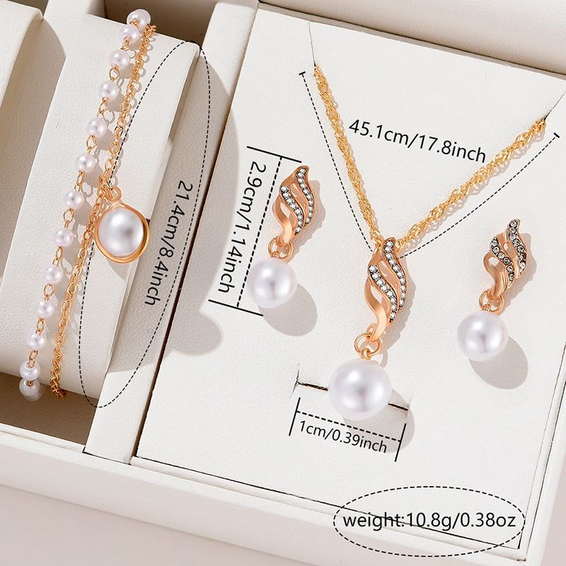 Ladies Rose Gold Watch 5PCS/Set Luxury Fashion Dial Quartz Wristwatch Alloy Strap Watch Pearl Jewelry Set Gift For Girls