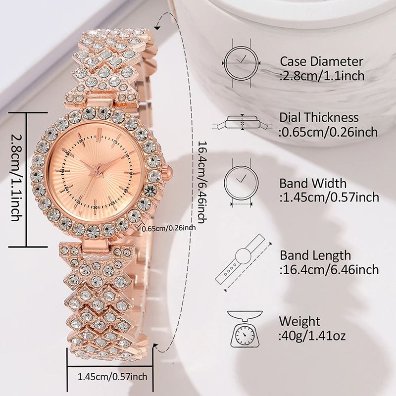 Ladies Rose Gold Watch 5PCS/Set Luxury Fashion Dial Quartz Wristwatch Alloy Strap Watch Pearl Jewelry Set Gift For Girls