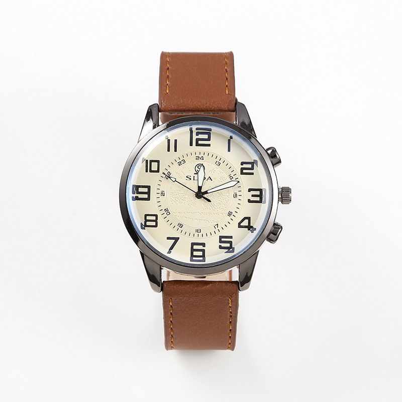 Men Watch Leather Straps Quartz Simplicity Man Digital Dial Wristwatch Waterproof Watches Male Watch Wrist Watch Valentines Gift Fashion Brown with white panel