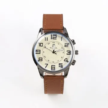 Men Watch Leather Straps Quartz Simplicity Man Digital Dial Wristwatch Waterproof Watches Male Watch Wrist Watch Valentines Gift Fashion Brown with white panel
