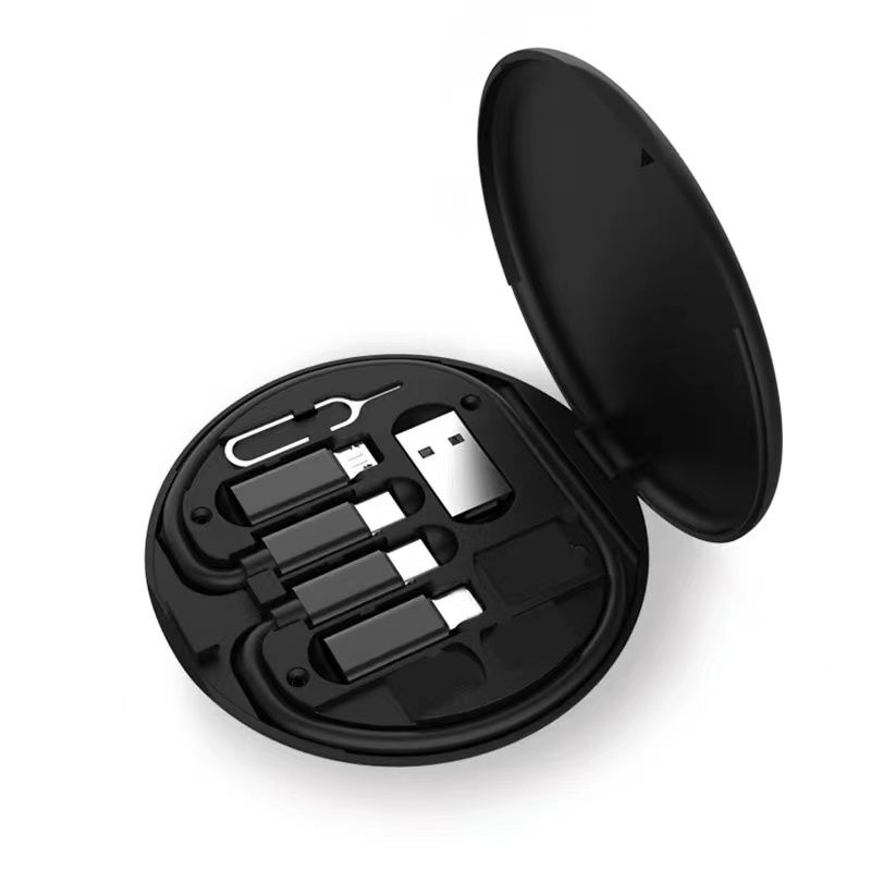 RichRipple 60W 5 In 1 Multi-Functional Fast Charging Box Portable USB Type-C lightning Data Cable Storage Hidden phone stand, SIM card storage