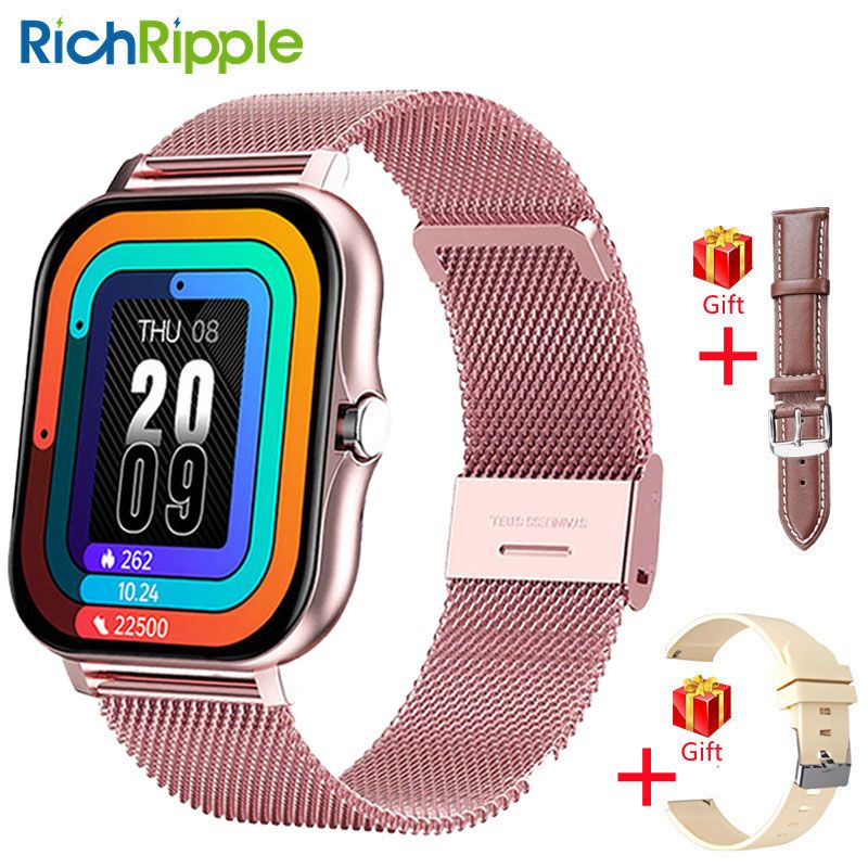 RichRipple Three strap Smart Watch 1.83-inch Multi-function Step Full Touch Screen Leisure BT Call Sports Fitness Smart Watch IOS Pink