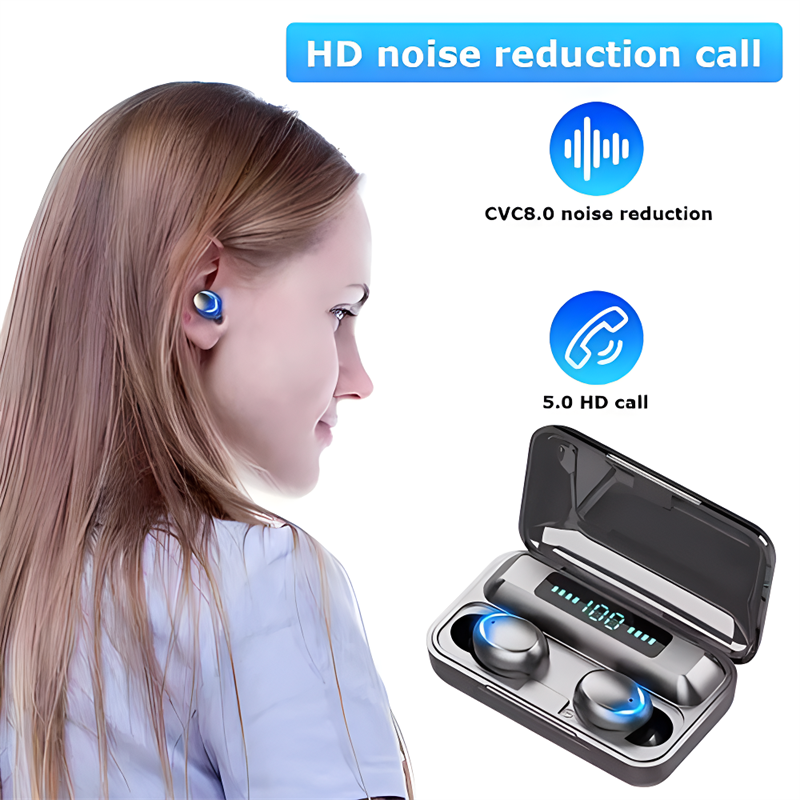 RichRipple F9 TWS V5.0 Bluetooth Earphone Wireless Stereo Sports Waterproof Bluetooth Earpods Mini Touch Control Noise Canceling Earbuds