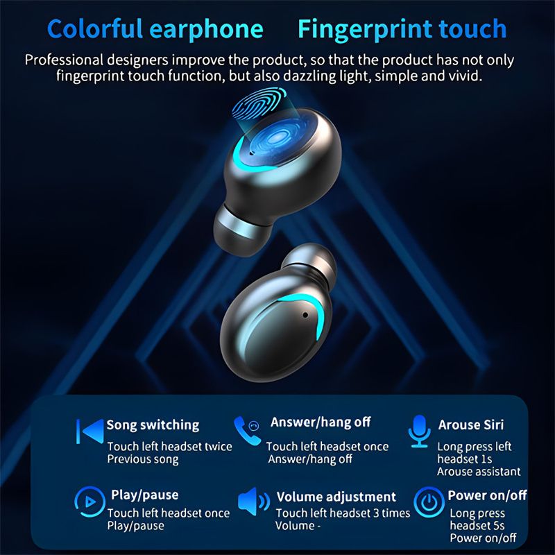 RichRipple F9 TWS V5.0 Bluetooth Earphone Wireless Stereo Sports Waterproof Bluetooth Earpods Mini Touch Control Noise Canceling Earbuds