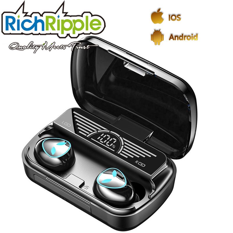 RichRipple M20 Wireless Earbud HiFi Super Long Endurance Voice Assistant LED Digital Display Bluetooth-compatible 5.3 Mini In-ear Earphone Black