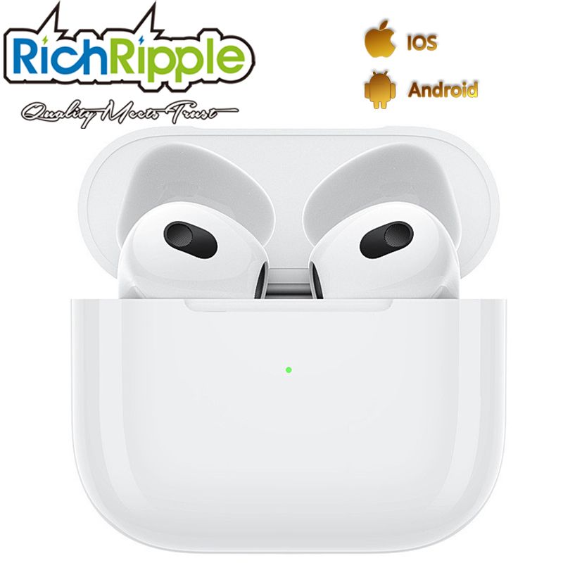 RichRipplePods 3rd TWS Wireless Bluetooth Earphone Touch Control Noise Cancelling Earpods With Wireless Charging Box White