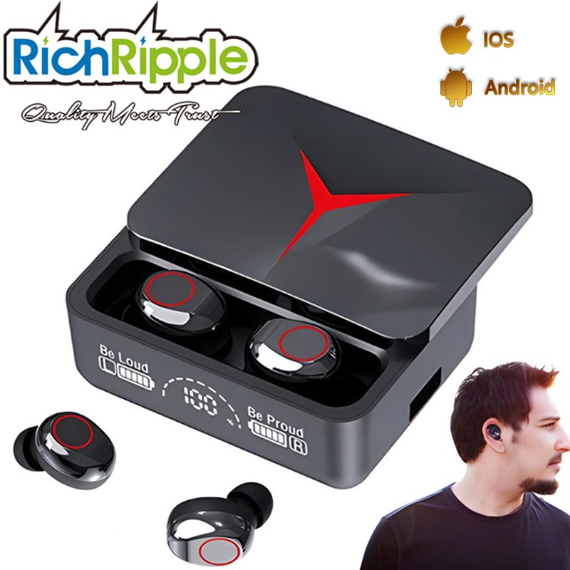 RichRipple TWS M90 Pro Bluetooth Earphone 5.3 Earphones Wireless Earpods Touch Control Gaming HIFI Stereo Sound Noise Reduction With Mic