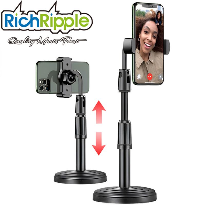 RichRipple 180°Rotatable Multi-functional Retractable Mobile Phone Stand For Live Broadcast Desk Table Clip Bracket Table Mount for All Mobile Phones Black,as picture