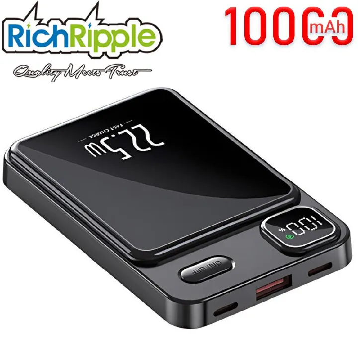 RichRipple Power Banks 10000Mah Magnetic Power Bank Wireless Charging PD22.5W Fast-Charge Wireless Mobile Charging Power Bank with LED display  powerbank