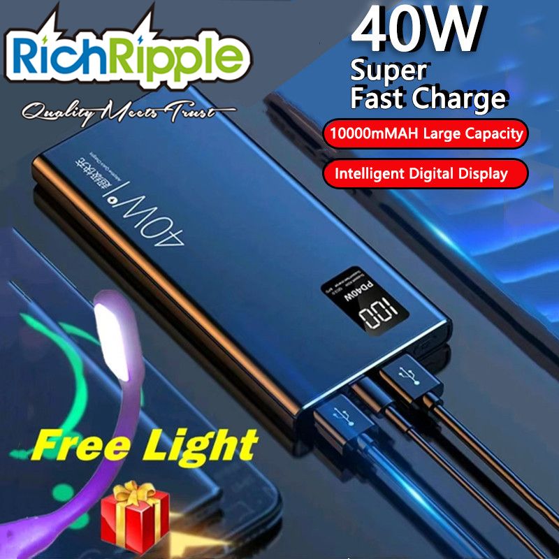 RichRipple Power Banks 20000mAh 10000mAh Ultra Thin 40w Super Fast Charging Large Capacity Power Bank Two-way Fast Charging Digital Display External Battery powerbank