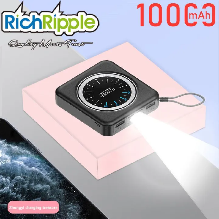 RichRipple New Power Banks Creative Clock Design Mini Slim Portable Power Bank 10000Mah 2.1A Fast Charging Station Powerbank