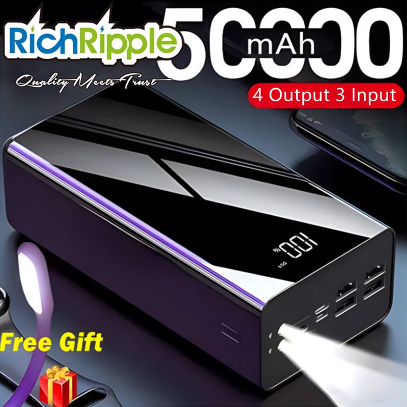 RichRipple Power Banks 50000mah Power Bank Portable Charger Built-in USB C/Micro ,Fast Charging External Phone Battery Pack Compatible with iPhone iPad Samsung Tecno and More powerbank
