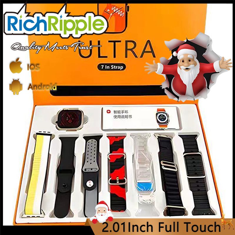 RichRipple New Smart Watch 2.01 inch Large Screen 7in1 Strap Smartwatch Suit Waterproof Fitness Tracking Bluetooth Call Smartwatch Black