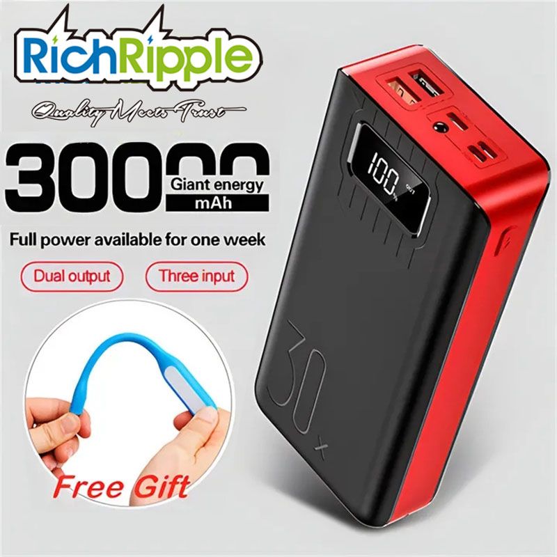 RichRipple Power Banks 30000mAh powerbank TypeC Micro USB QC Fast Charging Powerbank LED Display For all Phones Tablets