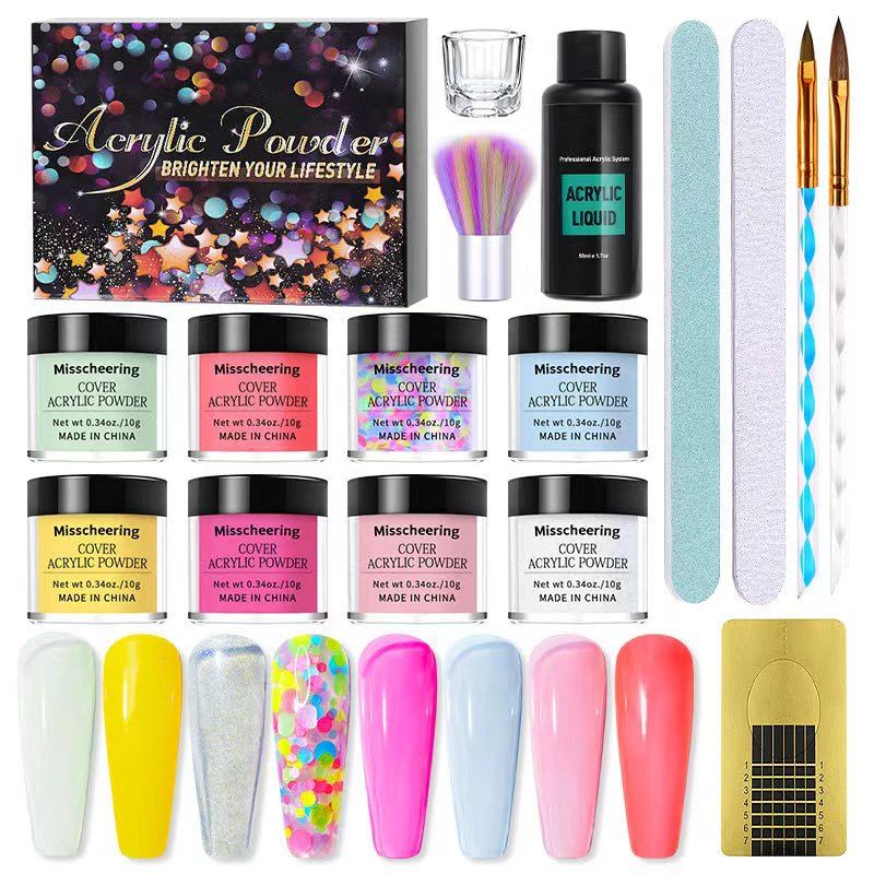 16 pcs acrylic nail powder  Liquid Monomer Nails Art Decoration For Manicure Set Kit Crystal Nail Glitter 3D Nail Tips Carving Tools