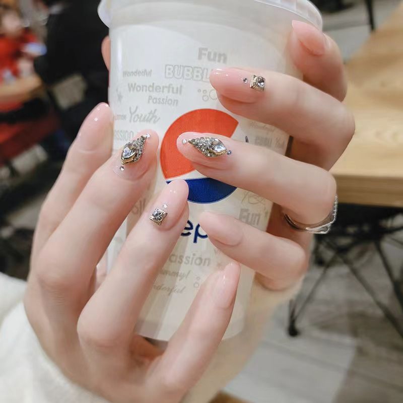 24ps fake nail  one nail glue Fashion For Women Simple Pink Ins Style Fake Nails Acrylic fake Full Tips False press on nail no need nail dryer nail polish