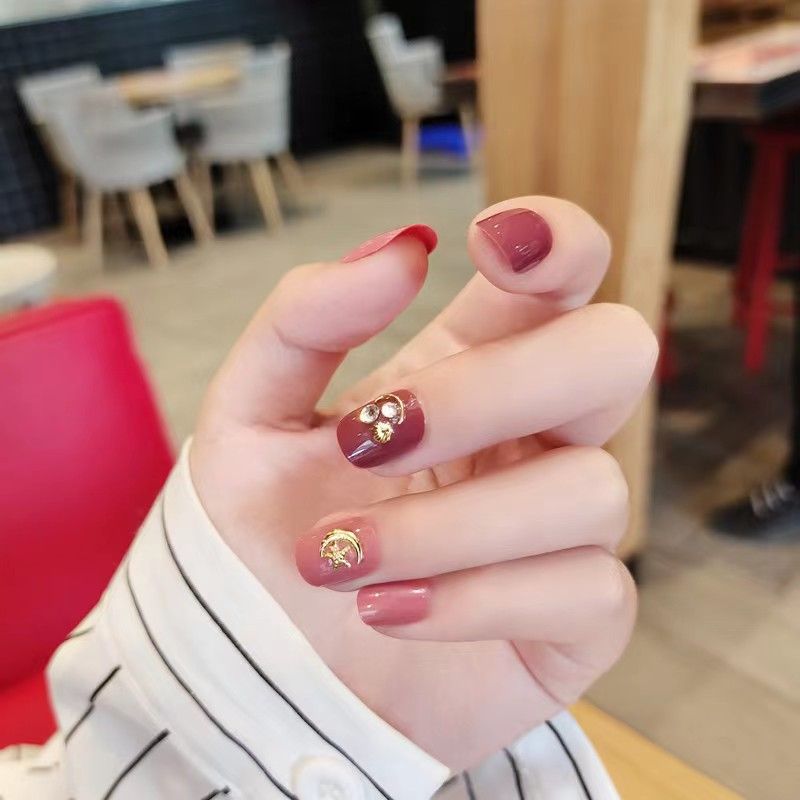24ps fake nail  one nail glue Fashion For Women Simple Pink Ins Style Fake Nails Acrylic fake Full Tips False press on nail no need nail dryer nail polish