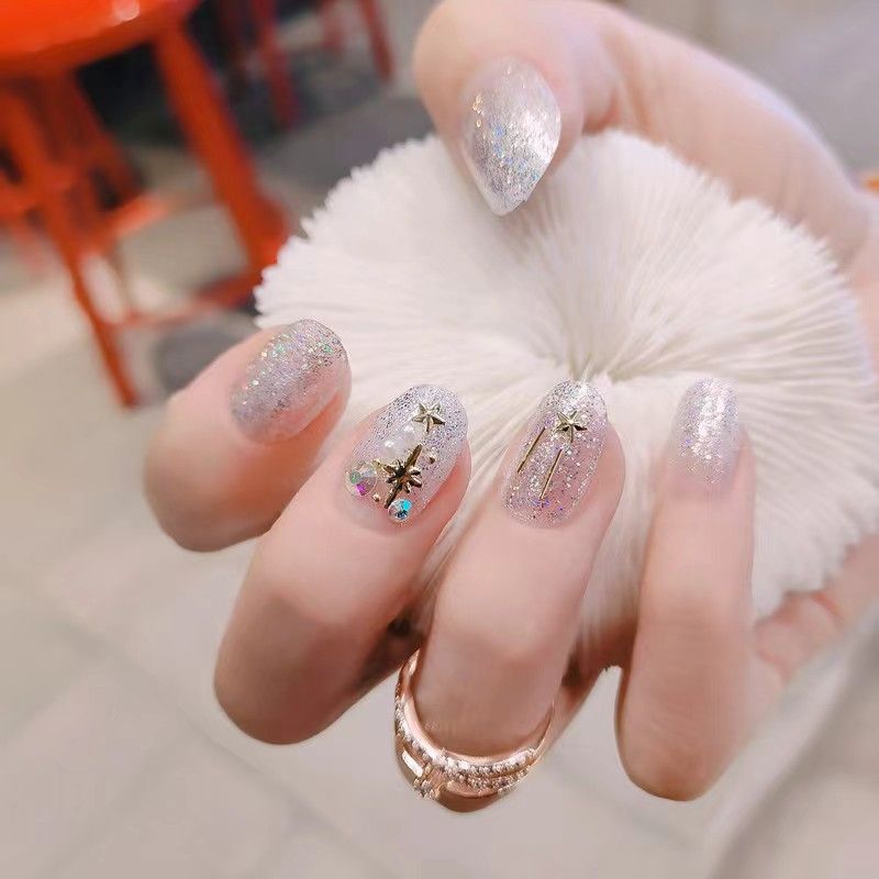 24ps fake nail  one nail glue Fashion For Women Simple Pink Ins Style Fake Nails Acrylic fake Full Tips False press on nail no need nail dryer nail polish